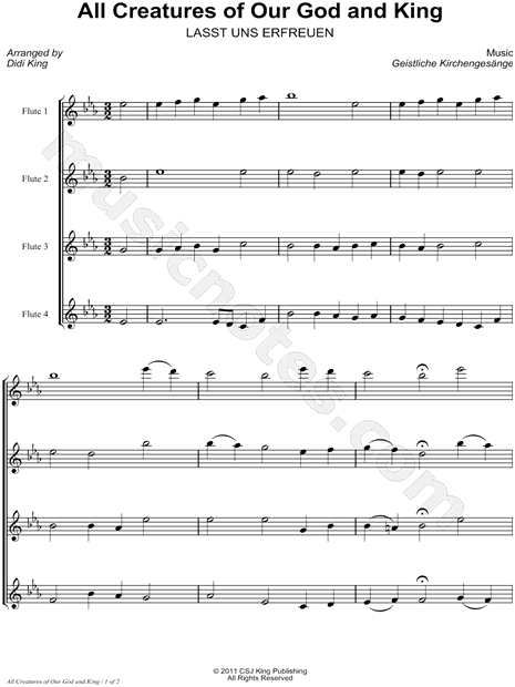 All Creatures of Our God and King - Score (Flute Quartet)