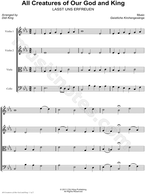 All Creatures of Our God and King - Score (String Quartet)