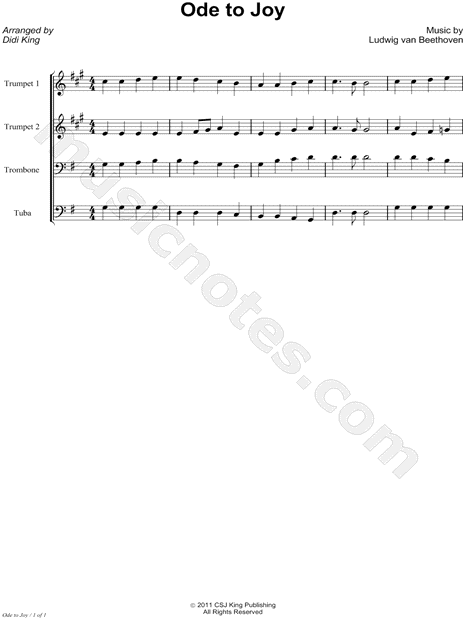 Ode to Joy - Brass Quartet Score