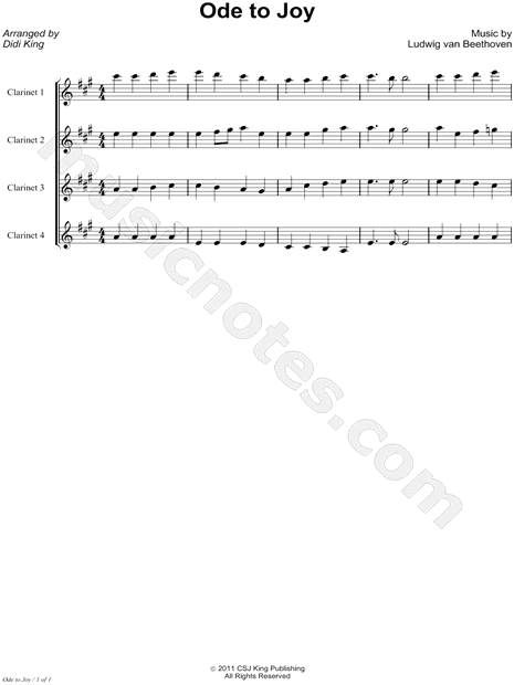 Ode to Joy - Clarinet Quartet Score