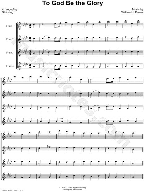 To God Be the Glory - Flute Quartet Score