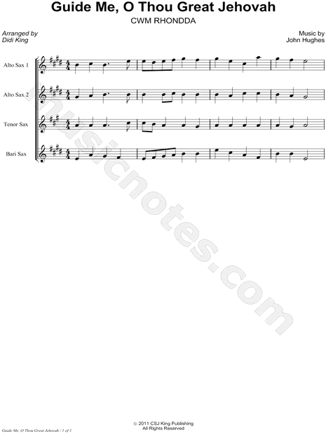 Guide Me, O Thou Great Jehovah - Saxophone Quartet Score