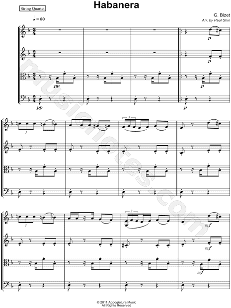 Habanera - String Quartet Score