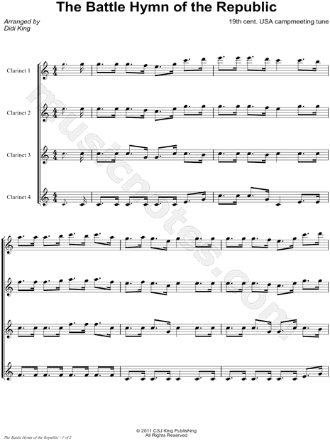 Battle Hymn of the Republic - Clarinet Quartet Score