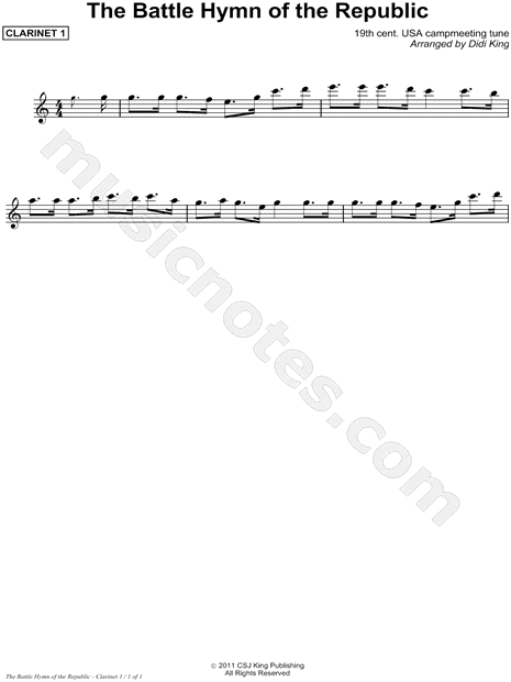 Battle Hymn of the Republic - Clarinet 1 (Clarinet Quartet)