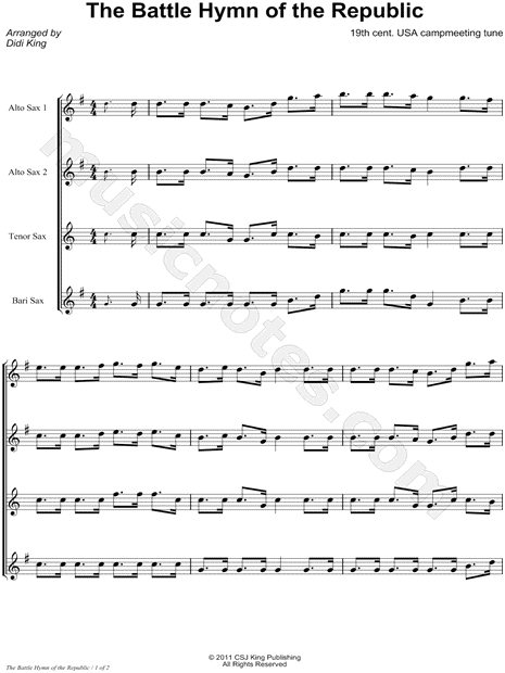 Battle Hymn of the Republic - Saxophone Quartet Score