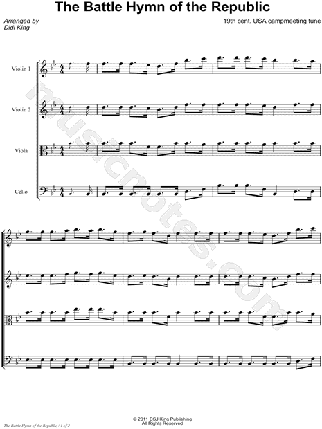 Battle Hymn of the Republic - String Quartet Score