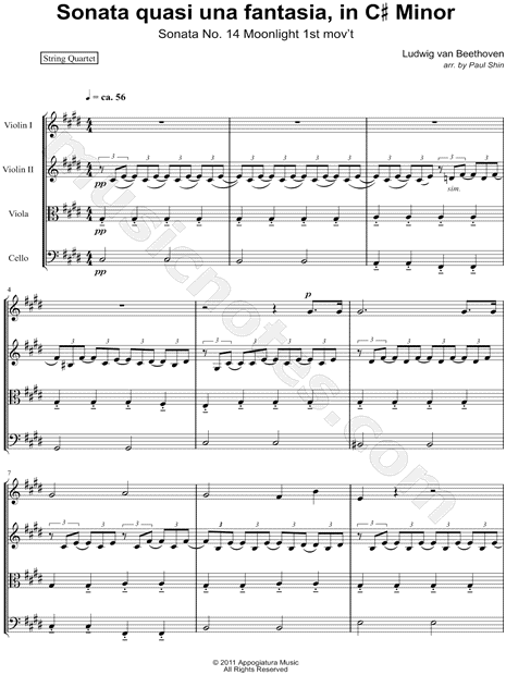 Moonlight Sonata, 1st Movement - String Quartet Score