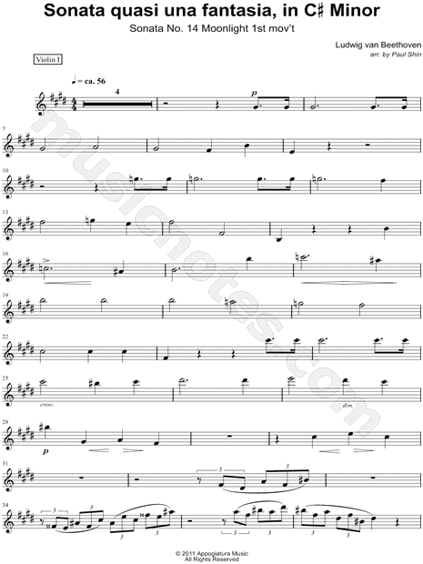 Moonlight Sonata, 1st Movement - Violin 1 (String Quartet)