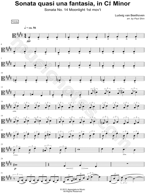 Moonlight Sonata, 1st Movement - Viola (String Quartet)