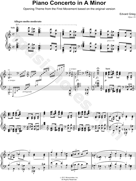 Piano Concerto in A Minor - Opening Theme from the 1st Movement