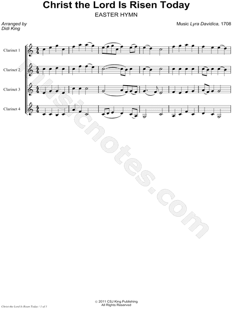 Christ the Lord Is Risen Today - Clarinet Quartet Score