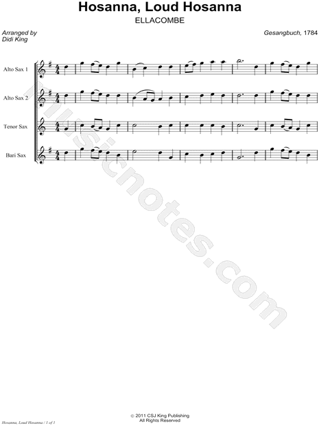 Hosanna, Loud Hosanna - Saxophone Quartet Score