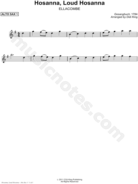 Hosanna, Loud Hosanna - Alto Sax Part 1 (Saxophone Quartet)