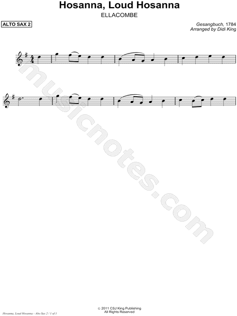 Hosanna, Loud Hosanna - Alto Sax Part 2 (Saxophone Quartet)
