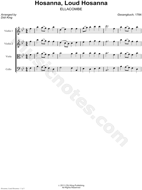 Hosanna, Loud Hosanna - String Quartet Score