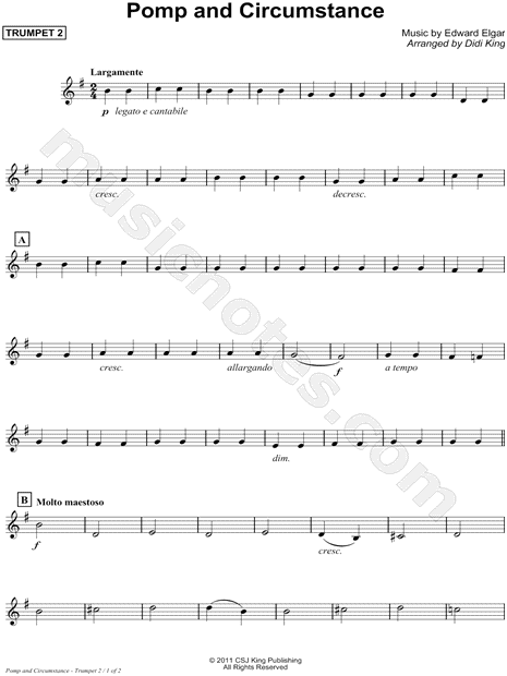 Pomp and Circumstance - Trumpet 2 Part (Brass Quartet)