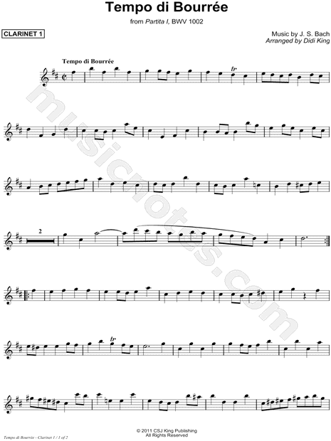 Bourrée, from Sonata II, BWV 1003 - Clarinet 1 (Clarinet Quartet)