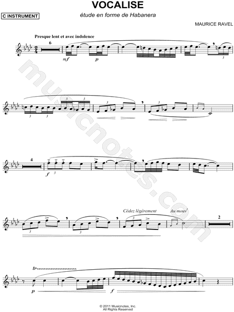 Vocalise - Étude En Forme De Habanera - C Instrument