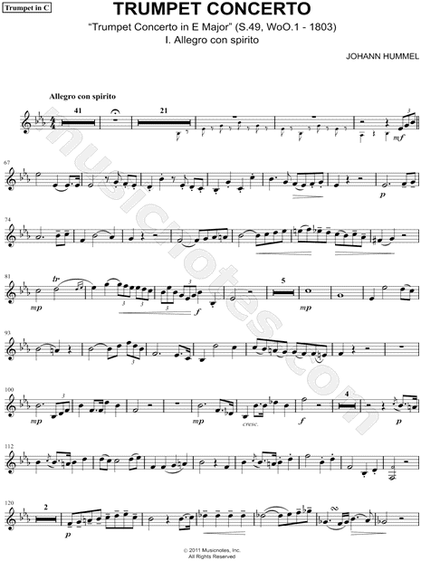 Trumpet Concerto: I. Allegro Con Spirito - C Trumpet part