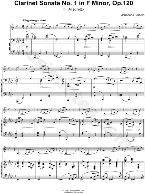 Clarinet Sonata No. 1 In F Minor, Op. 120: III. Allegretto - Piano Accompaniment