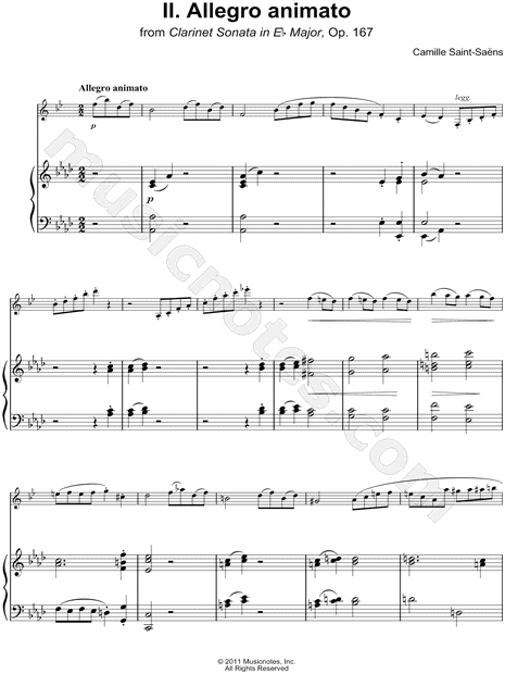 Clarinet Sonata in Eb Major, Op. 167: II. Allegro Animato - Piano Accompaniment