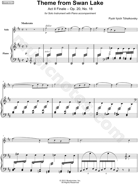 Theme From Swan Lake, Op. 20: No. 18 - Piano Accompaniment