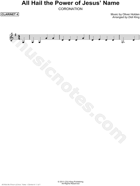 All Hail the Power of Jesus' Name - Clarinet 4 (Clarinet Quartet)
