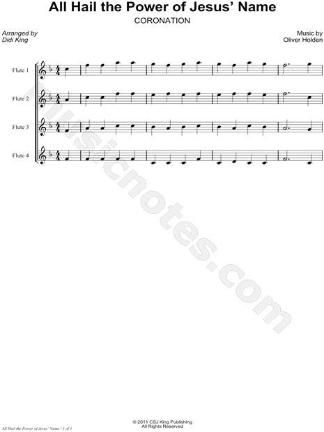 All Hail the Power of Jesus' Name - Score (Flute Quartet)