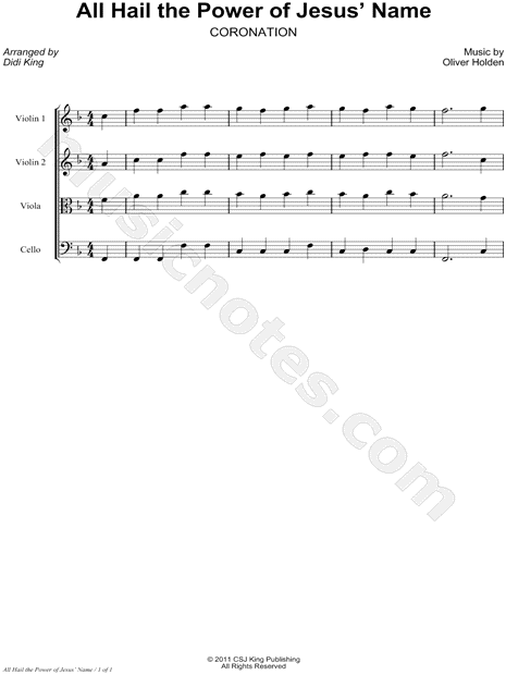 All Hail the Power of Jesus' Name - Score (String Quartet)