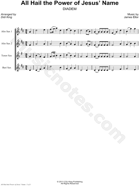 All Hail the Power of Jesus' Name - Saxophone Quartet Score