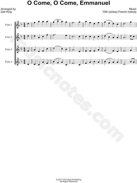 O Come, O Come, Emmanuel - Flute Quartet Score