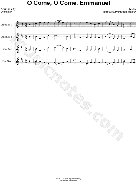 O Come, O Come, Emmanuel - Sax Quartet (Score)