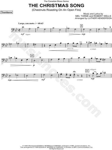 The Christmas Song (Chestnuts Roasting on an Open Fire) - Trombone Part (Brass Quintet)