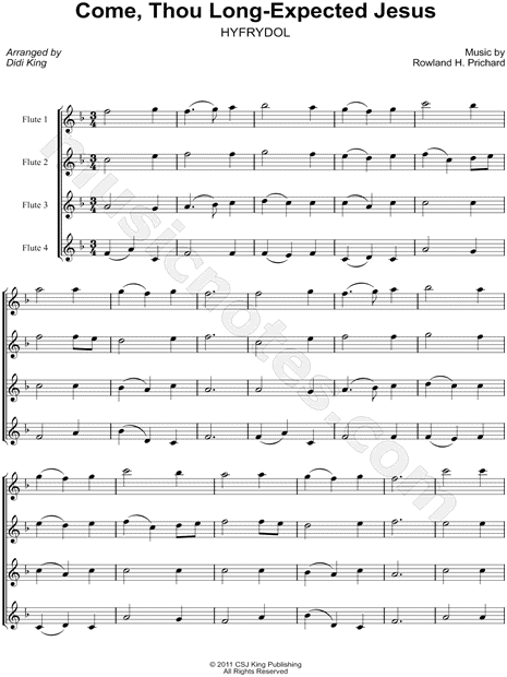 Come, Thou Long- Expected Jesus - Flute Quartet (Score)