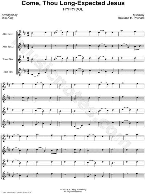 Come, Thou Long- Expected Jesus - Saxophone Quartet (Score)