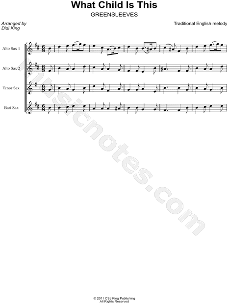What Child Is This? -  Saxophone Quartet Score