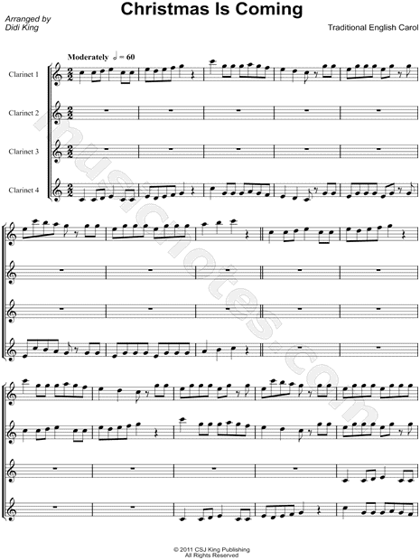 Christmas Is Coming - Clarinet Quartet (Score)