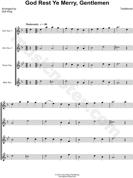 God Rest Ye Merry, Gentlemen - Saxophone Quartet Score