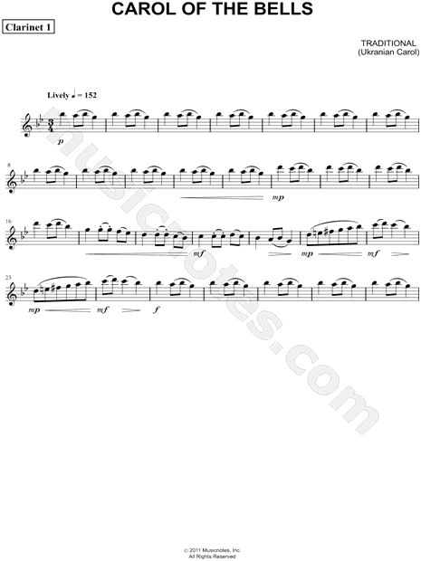 Carol of the Bells - Clarinet 1 (Clarinet Quartet)