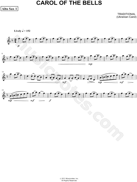 Carol of the Bells - Alto Sax 1 (Saxophone Quartet)