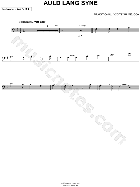 Auld Lang Syne - Bass Clef Instrument