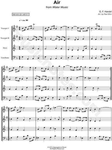 Air from the Water Music - Brass Quartet Score