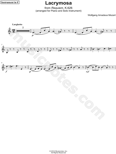 Lacrymosa, from Requiem K. 626 - F Instrument