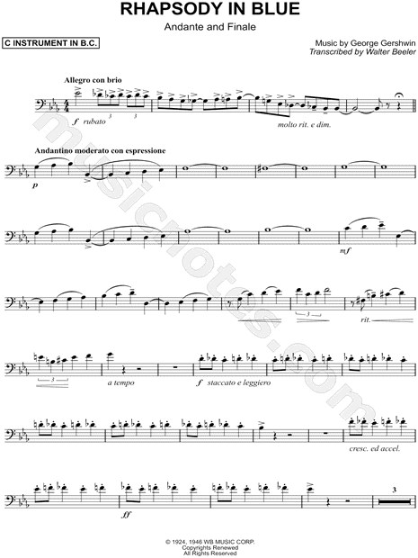 Rhapsody in Blue (Andante & Finale) - Bass Clef Instrument