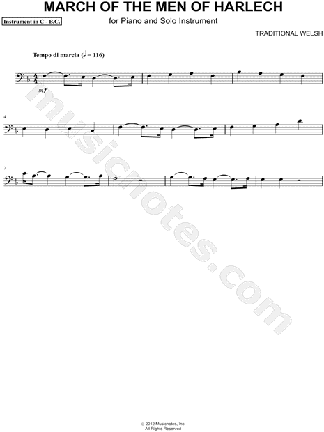 March of the Men of Harlech - Bass Clef Instrument