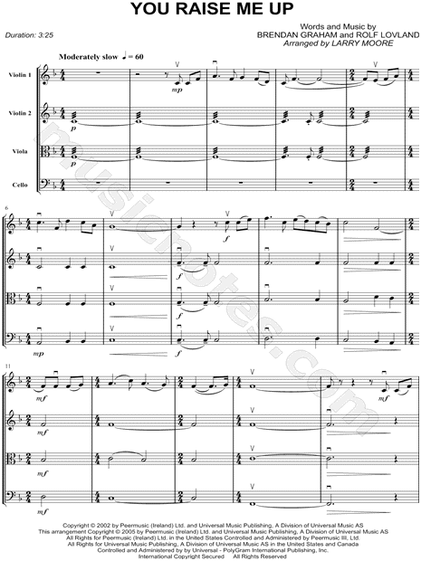 You Raise Me Up - Score (String Quartet)