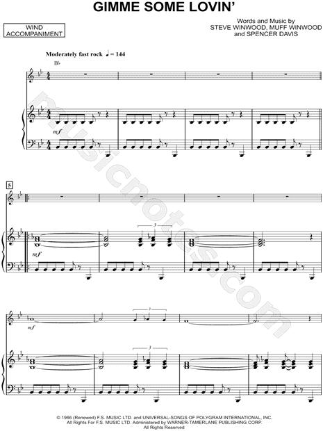 Gimme Some Lovin' - Piano Accompaniment (Winds)