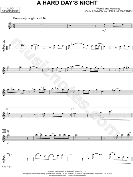 A Hard Day's Night - Alto Saxophone