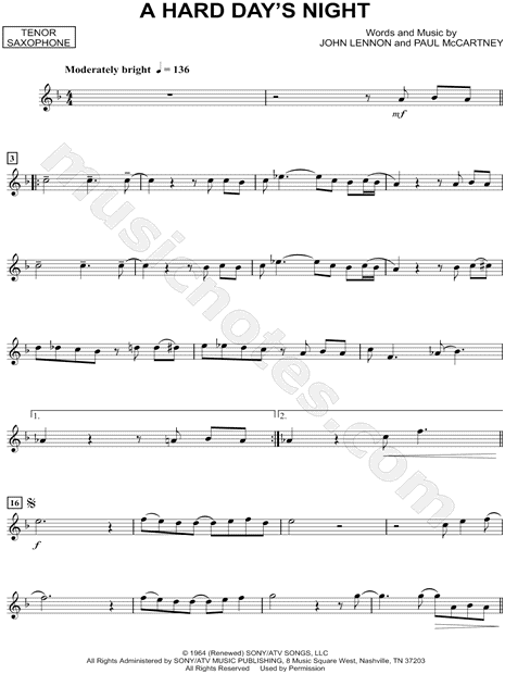 A Hard Day's Night - Tenor Saxophone